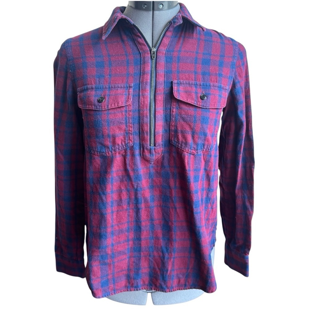 Madewell Plaid Half Zip Utility Shirt Pullover Flannel Pink Blue Casual Preppy